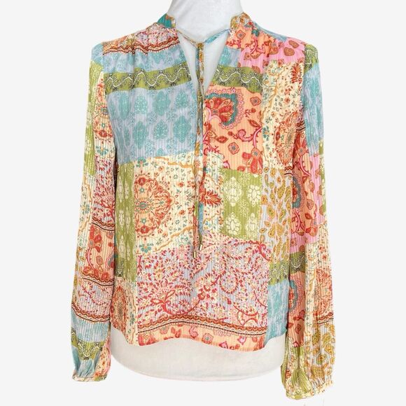 Maison d‘Amélie Pastel Flowy Peasant Top Floral Patchwork Boho Chic Hippie XS - Picture 1 of 10